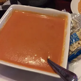 Bowl of tomato bisque (big bowl!!) Simple comfort food. Safe choice if you don't want to branch out and try new things.