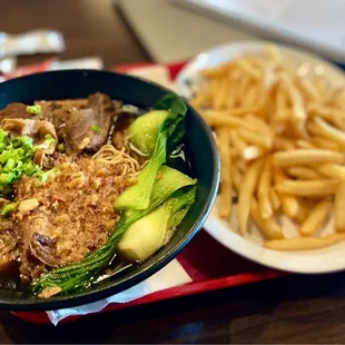 Beef Noodle Soup and French Fries