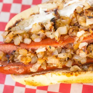 Our most popular Seattle Dog! ( cream cheese ,grilled onions)