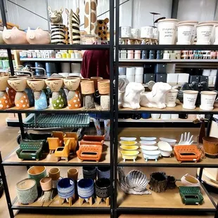 a display of pottery