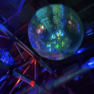 a disco ball hanging from the ceiling