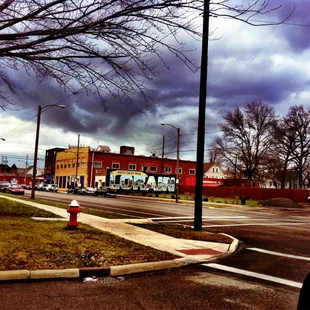 the intersection of a street and a fire hydrant