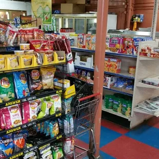 a variety of food items in a store