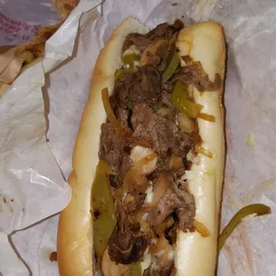 "Steak philly"- mushrooms, bell peppers, onions &amp; Swiss cheese