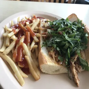 "Chicken philly W/ onions, green peppers, tomatoes, and cilantro"