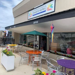 tables and chairs outside a restaurant