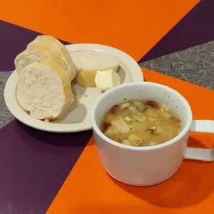 The bread and potato soup, delicious.