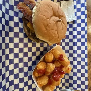 Pimento Cheese Bacon Cheeseburger and Tots