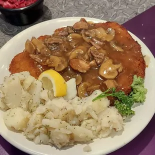 The Jagger schnitzel with potato salad salad, and red cabbage. Scrumptious.