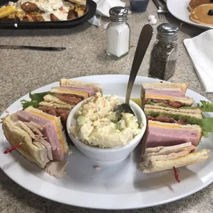 Club sandwich with the bomb potato salad