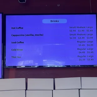 Drinks menu