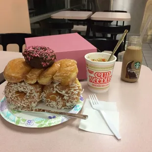 Andy Warhol inspired donut art..Chocolate sprinkled donut rides atop a donut car ;)