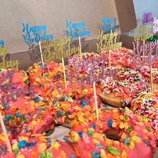 Fruity Pebble and Strawberry Sprinkles (birthday flags added by me)