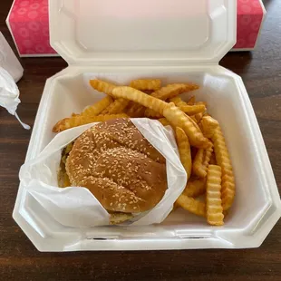 Double bacon burger with fries. Lots of fries!!