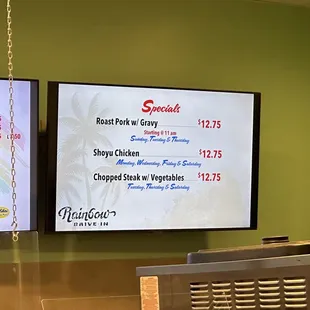 Menu as of March 2024