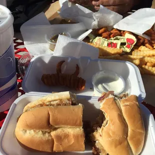 Cheesesteak and curly fries. Yum!