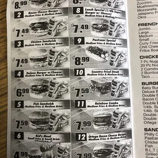 Take out menu