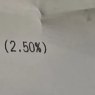 Service charge for credit card, 2.5%