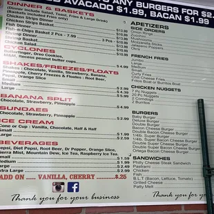 Menu Prices as of 7/17/22