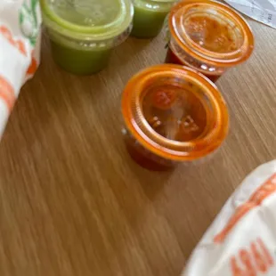 a variety of juices on a table