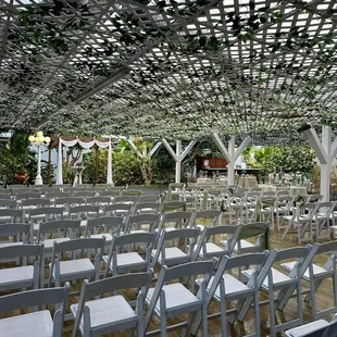 Ceremony set up, aisle. Seating for 105 people for our wedding.