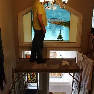 Emerald Bay Scene. Installing Window.
