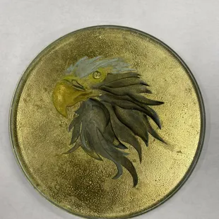 Eagle deep glass carving with gold leaf !
