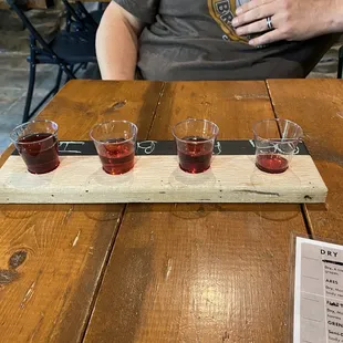 a flight of red wine