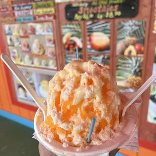 Passion fruit Mango Shave Ice with Snow Cap and Ice Cream