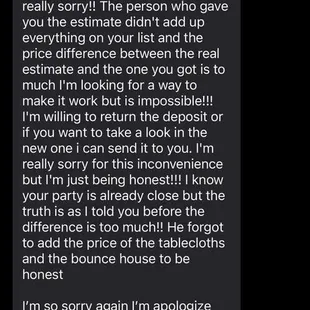 The text we received 2 days prior to our event