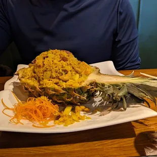 Pineapple fried rice. Nice presentation