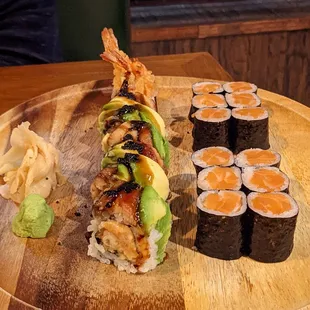 Black dragon roll and salmon rolls