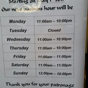 New hours