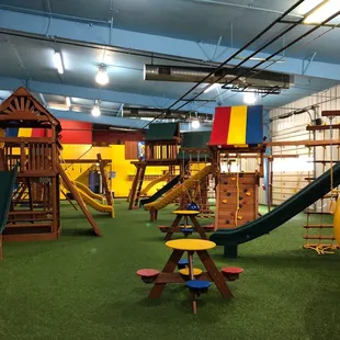 Big play area with lots of huge swingsets