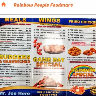 a menu for a fast food restaurant