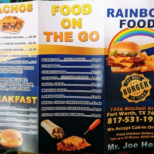 a menu for a restaurant