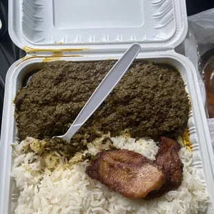 Casssava leaf with white rice