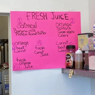 Fresh Juices Menu