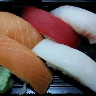 Sushi.  I ate the shrimp one already,  but all the fish tasted really fresh. I think this box was $6. I&apos;m a fan.