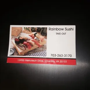 Rainbow sushi&apos;s business card