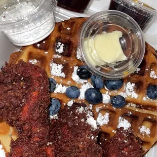 Half order Rainbow velvet waffle meal!