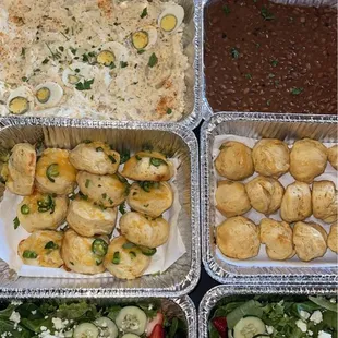 Catering Available barbecue ribs baked beans potato salad honey butter Biscuits