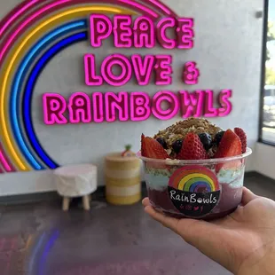 customized açaí bowl with blue magic and matcha chia pudding