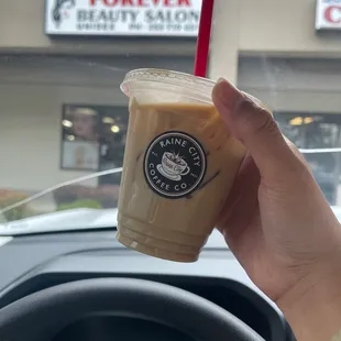 Small iced pistachio latte