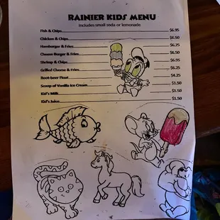 Kids menu