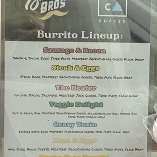 Burrito Menu