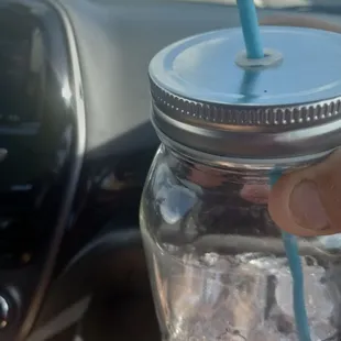 Built in straw holder Mason jar