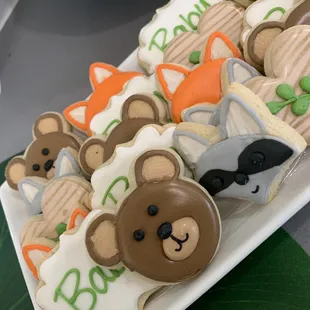 a platter of decorated cookies