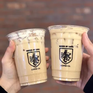 Iced maple cinnamon with vanilla cold foam (left) and gingerbread latte (right)