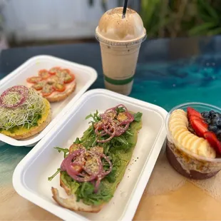 Whipped coffee, açaí bowl, avo toast, bagels